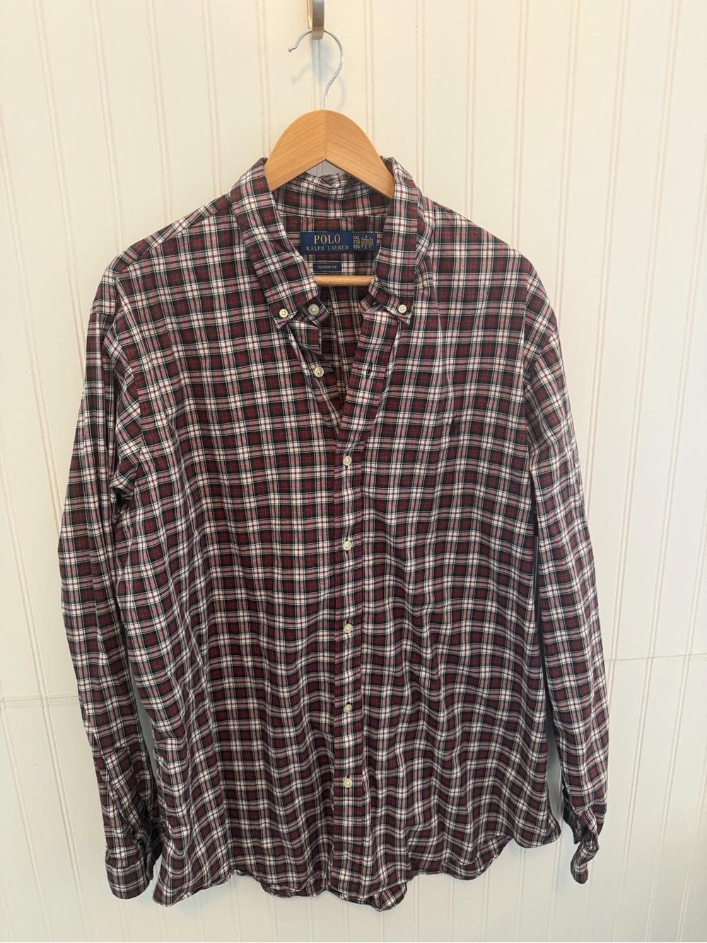 Ralph Lauren Men's Burgundy and Black Plaid Button-Down Shirt